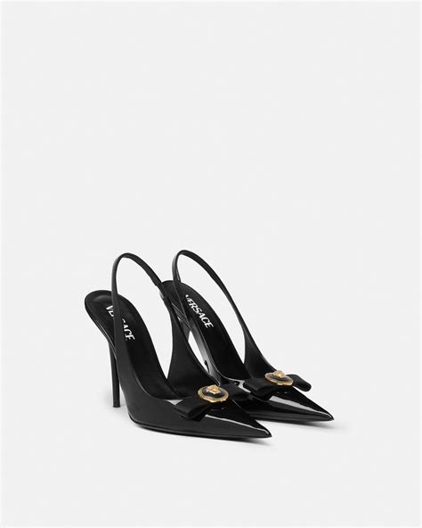 ciabatte versace con gliter|Black Gianni Ribbon Slingback Pumps by Versace on Sale.